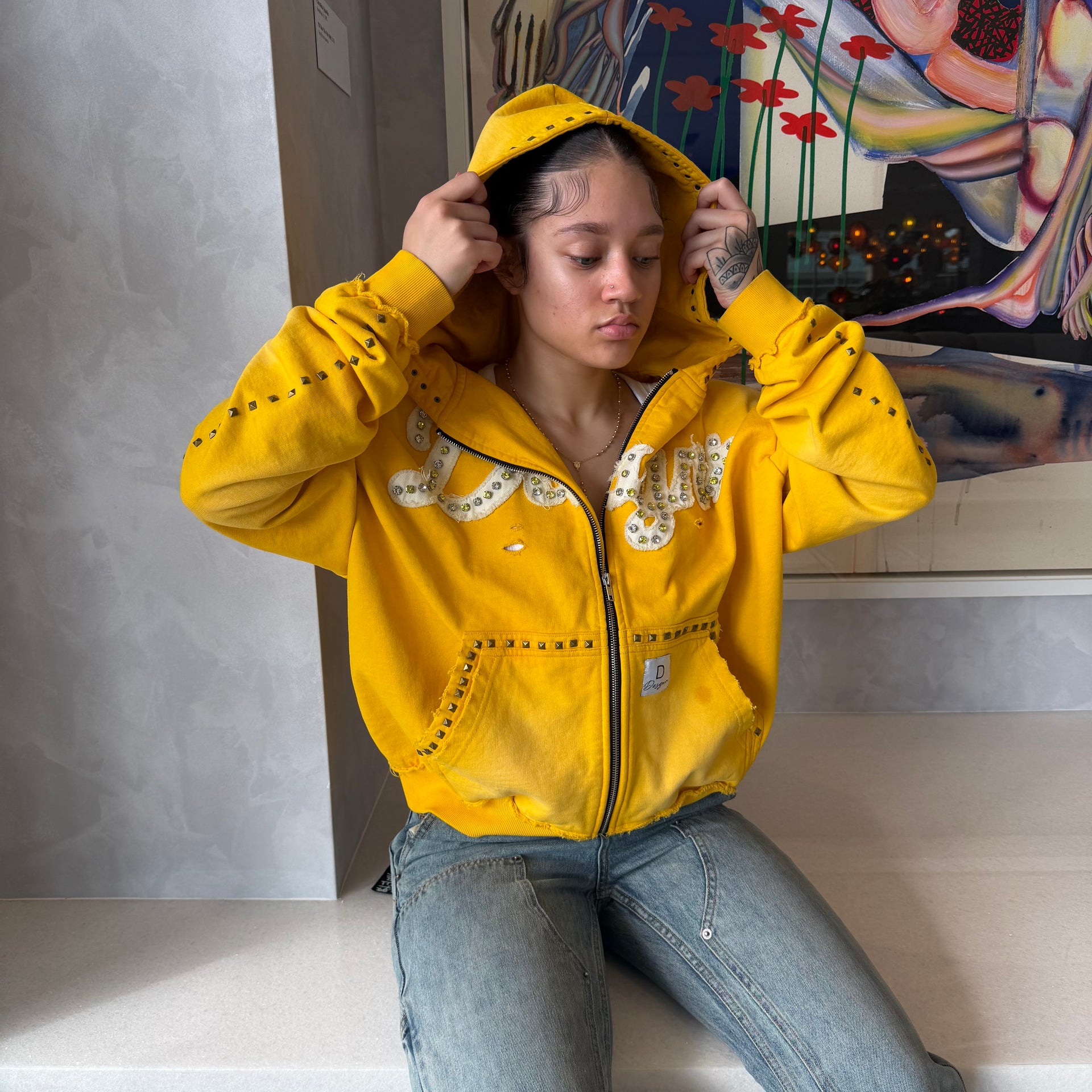 Yellow “gemstone” zip up